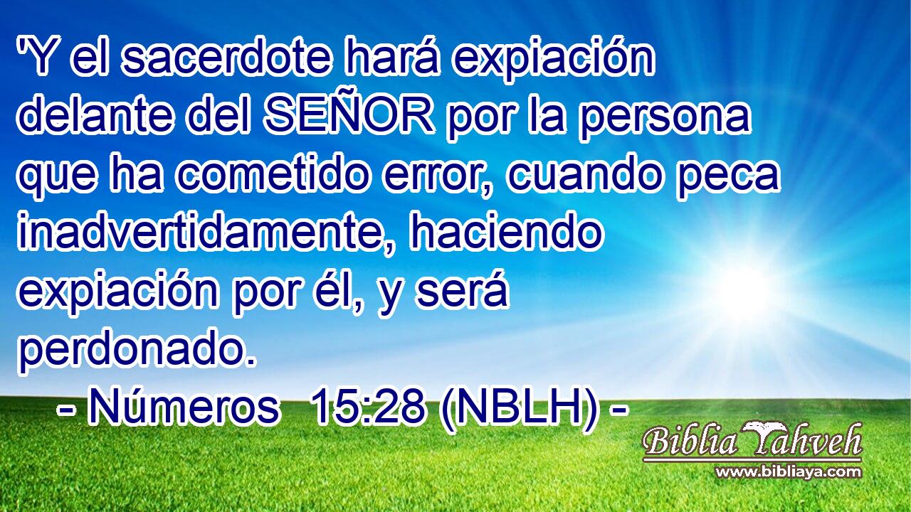  'Y el sacerdote hará expiación delante del SEÑOR por la persona que ha cometido error, cuando peca inadvertidamente, haciendo expiación por él, y será perdonado. 