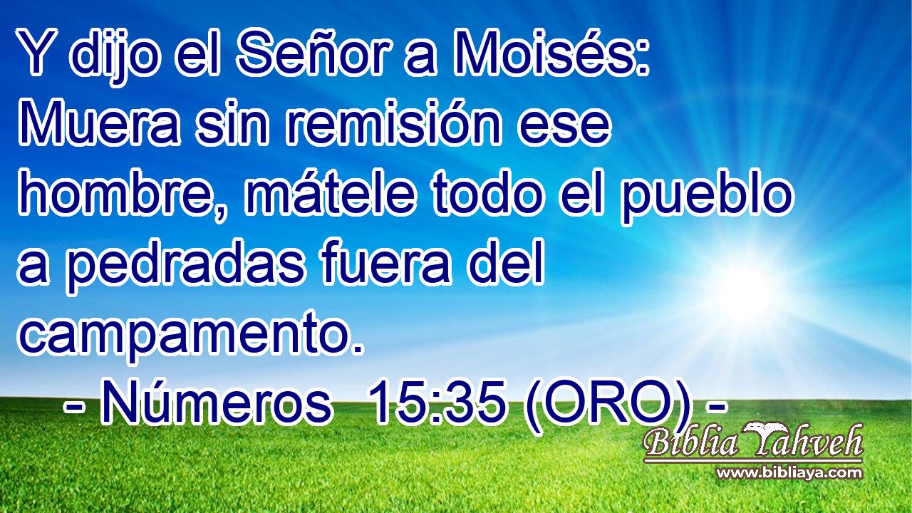  Y dijo el Señor a Moisés: Muera sin remisión ese hombre, mátele todo el pueblo a pedradas fuera del campamento. 
