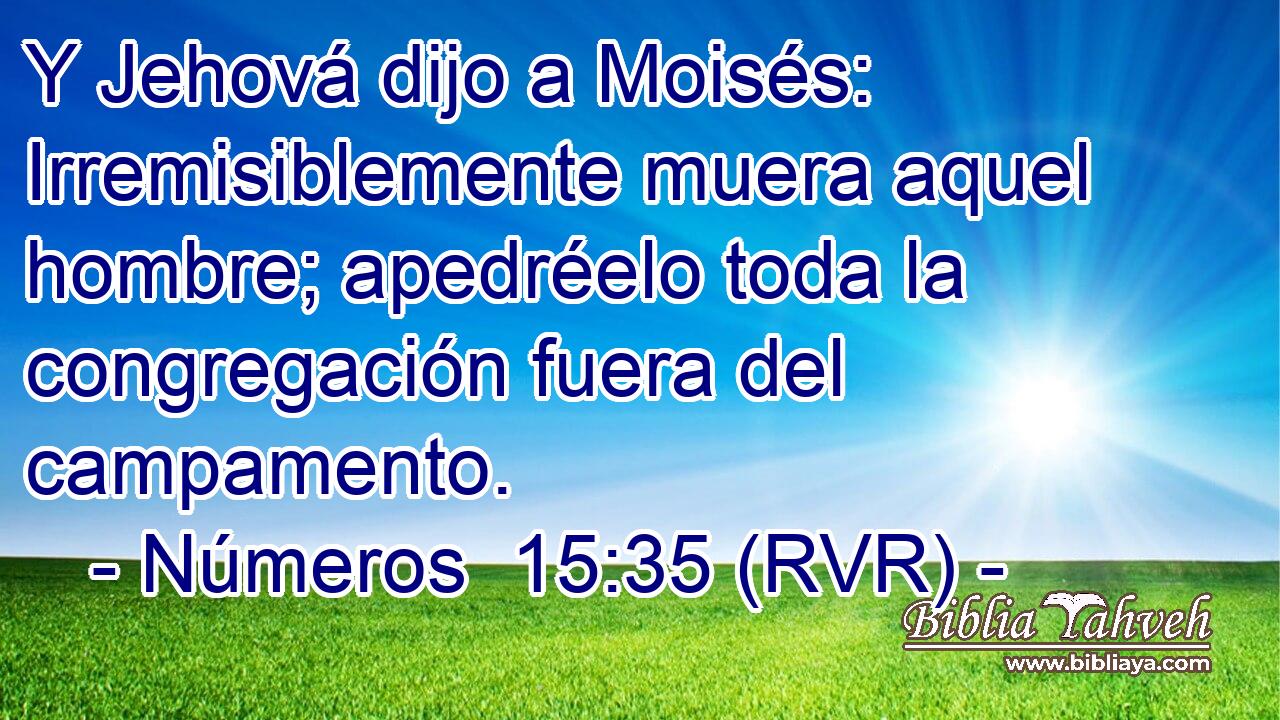 Y Jehová dijo a Moisés: Irremisiblemente muera aquel hombre; apedréelo toda la congregación fuera del campamento.