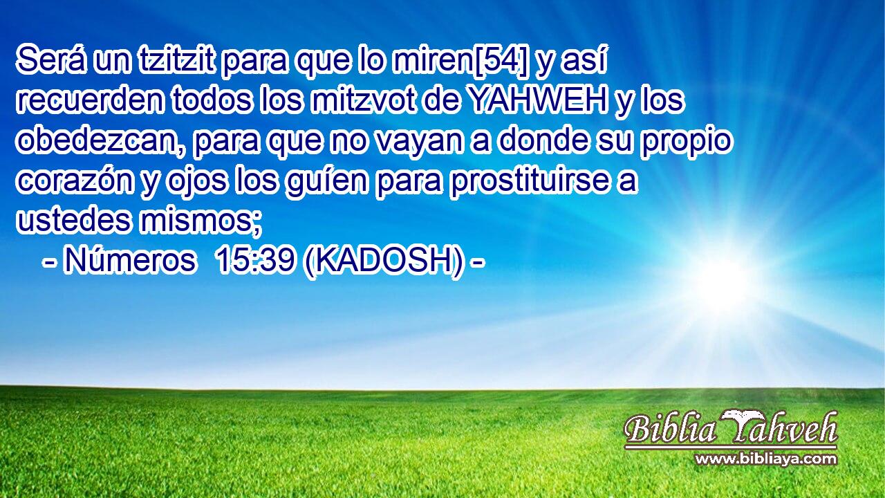  Será un tzitzit para que lo miren[54] y así recuerden todos los mitzvot de YAHWEH y los obedezcan, para que no vayan a donde su propio corazón y ojos los guíen para prostituirse a ustedes mismos; 