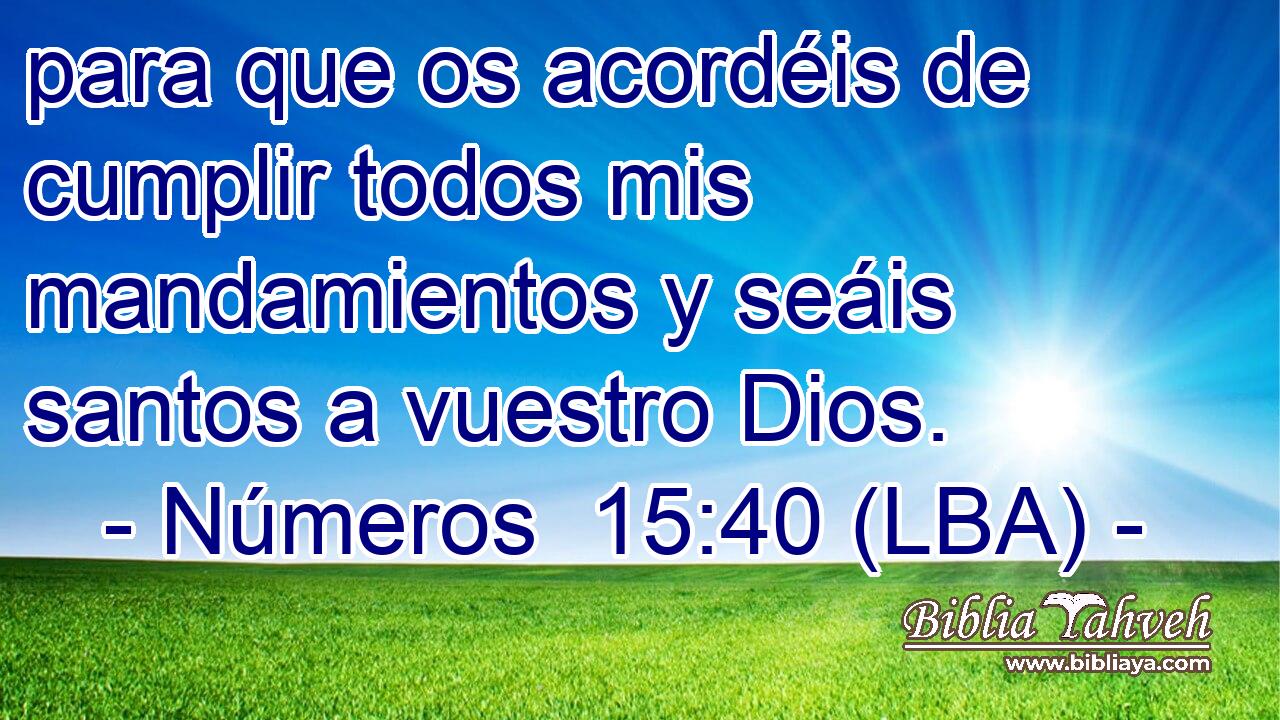 para que os acordéis de cumplir todos mis mandamientos y seáis santos a vuestro Dios.