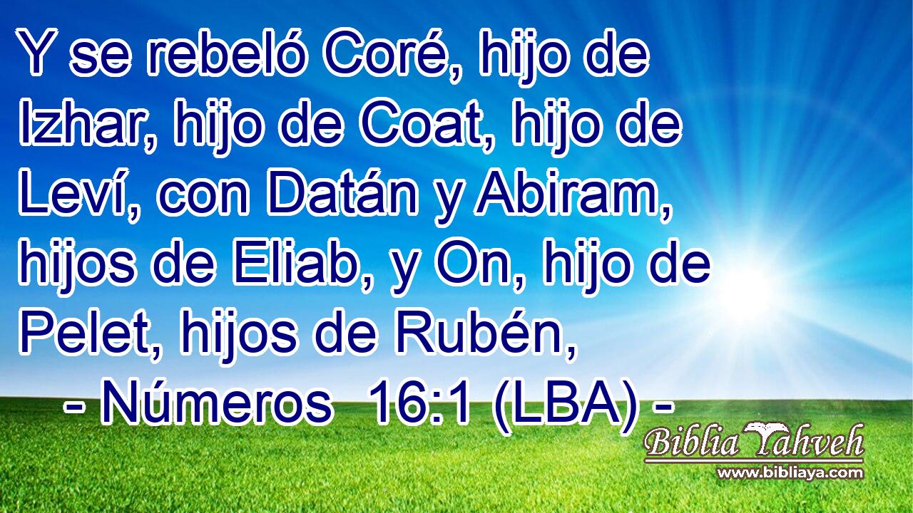 Y se rebeló Coré, hijo de Izhar, hijo de Coat, hijo de Leví, con Datán y Abiram, hijos de Eliab, y On, hijo de Pelet, hijos de Rubén,