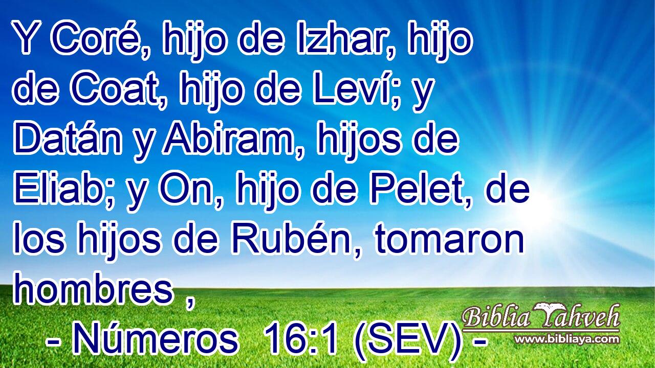 Y Coré, hijo de Izhar, hijo de Coat, hijo de Leví; y Datán y Abiram, hijos de Eliab; y On, hijo de Pelet, de los hijos de Rubén, tomaron hombres ,