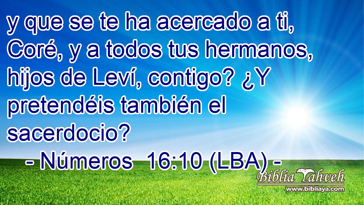 y que se te ha acercado a ti, Coré, y a todos tus hermanos, hijos de Leví, contigo? ¿Y pretendéis también el sacerdocio?