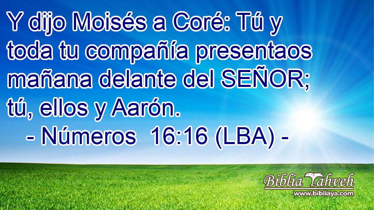 Y dijo Moisés a Coré: Tú y toda tu compañía presentaos mañana delante del SEÑOR; tú, ellos y Aarón.