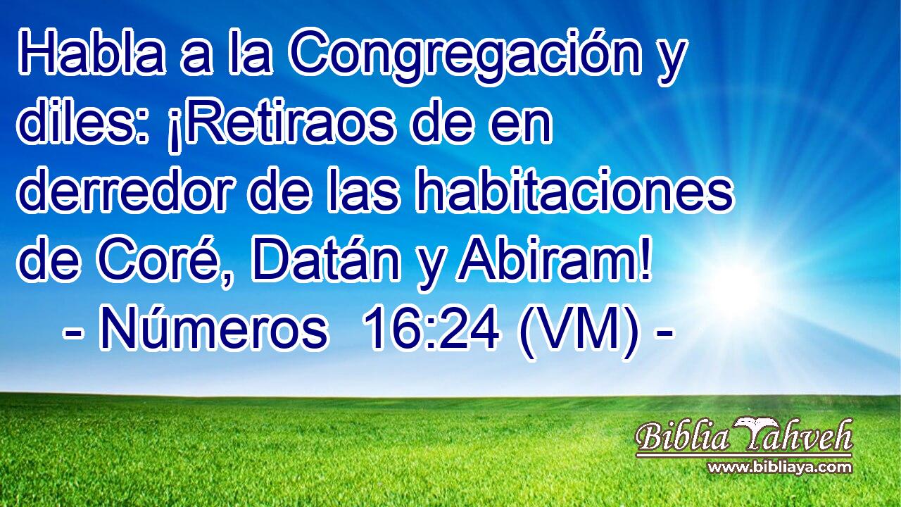  Habla a la Congregación y diles: ¡Retiraos de en derredor de las habitaciones de Coré, Datán y Abiram! 