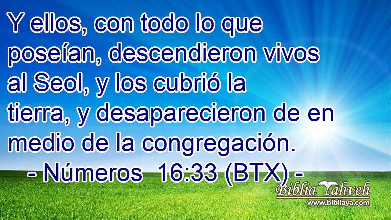 Y ellos, con todo lo que poseían, descendieron vivos al Seol, y los cubrió la tierra, y desaparecieron de en medio de la congregación.