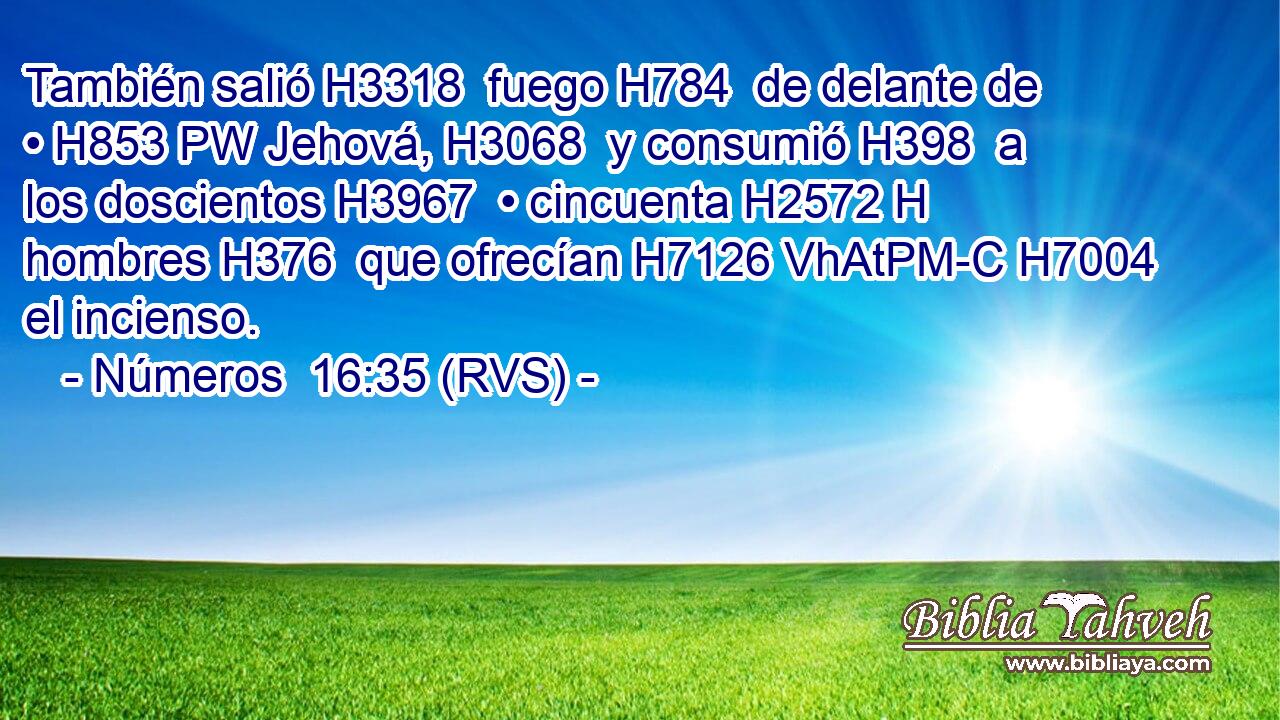 También salió H3318  fuego H784  de delante de • H853 PW Jehová, H3068  y consumió H398  a los doscientos H3967  • cincuenta H2572 H hombres H376  que ofrecían H7126 VhAtPM-C H7004 el incienso. 