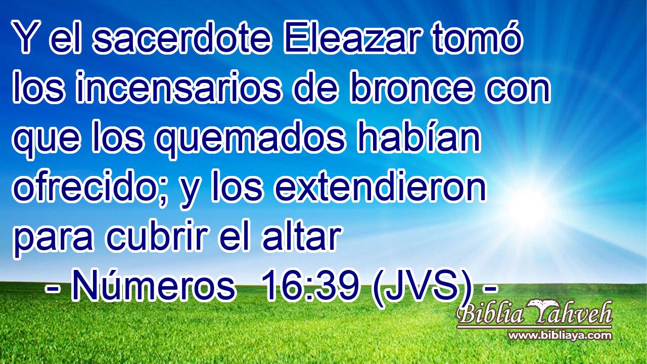 Y el sacerdote Eleazar tomó los incensarios de bronce con que los quemados habían ofrecido; y los extendieron para cubrir el altar