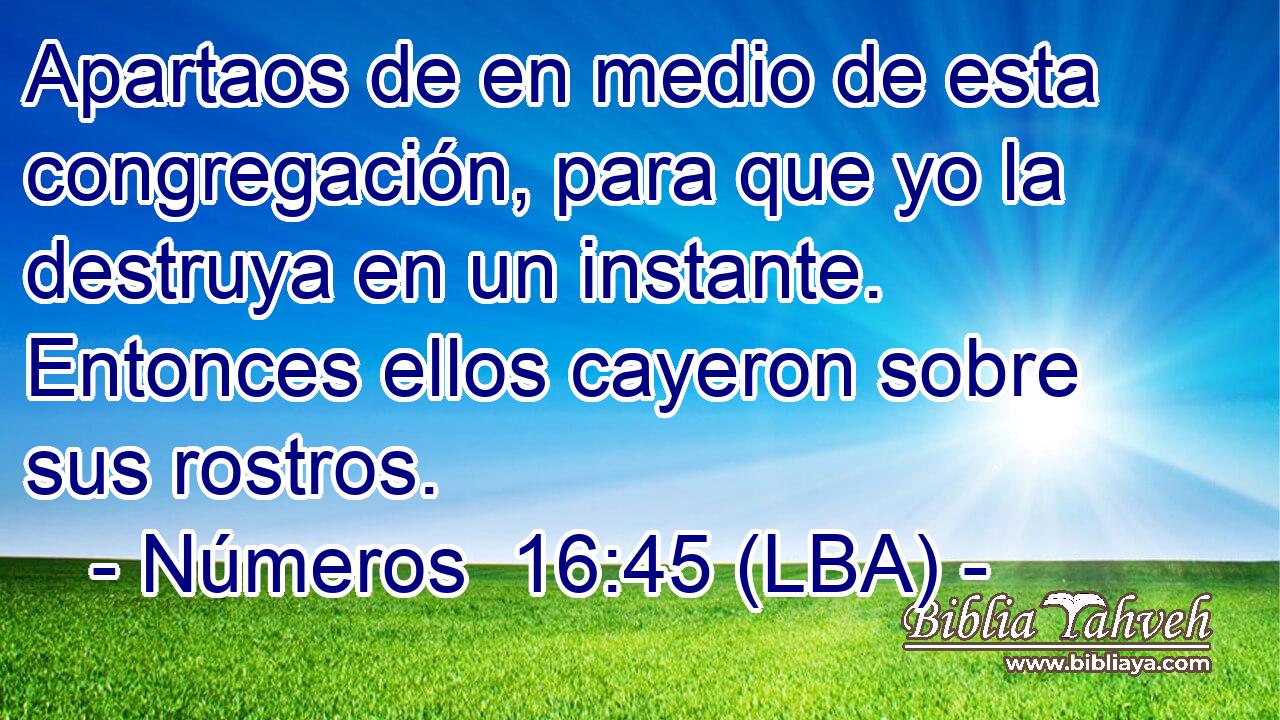Apartaos de en medio de esta congregación, para que yo la destruya en un instante. Entonces ellos cayeron sobre sus rostros.