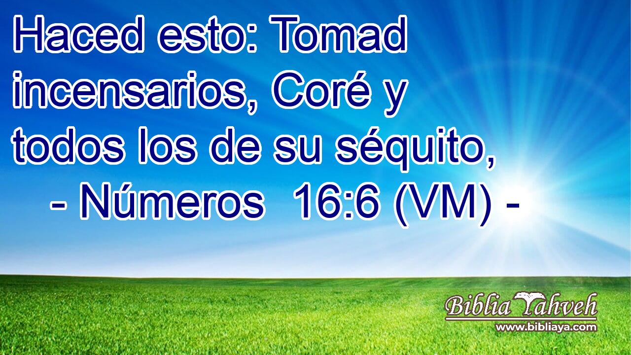  Haced esto: Tomad incensarios, Coré y todos los de su séquito, 