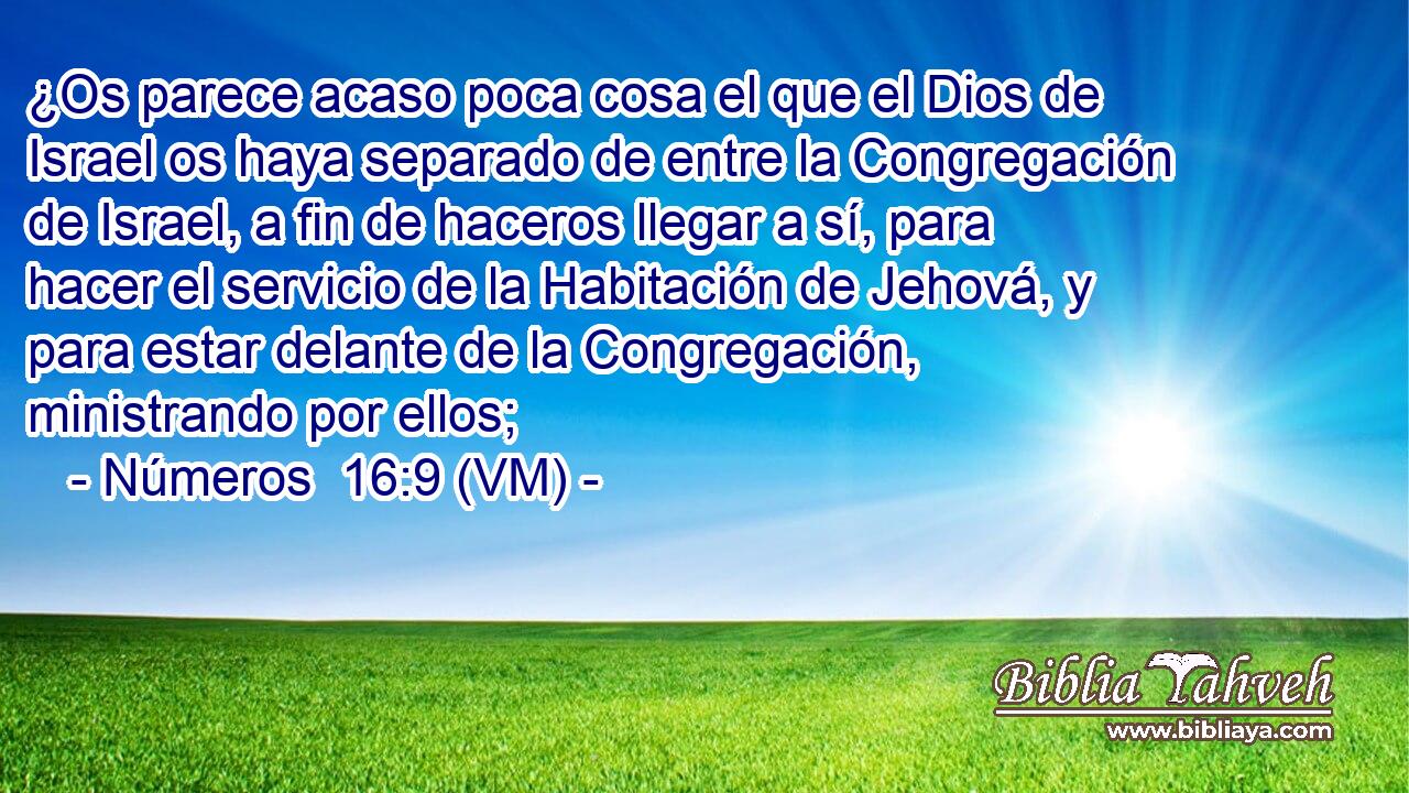  ¿Os parece acaso poca cosa el que el Dios de Israel os haya separado de entre la Congregación de Israel, a fin de haceros llegar a sí, para hacer el servicio de la Habitación de Jehová, y para estar delante de la Congregación, ministrando por ellos; 