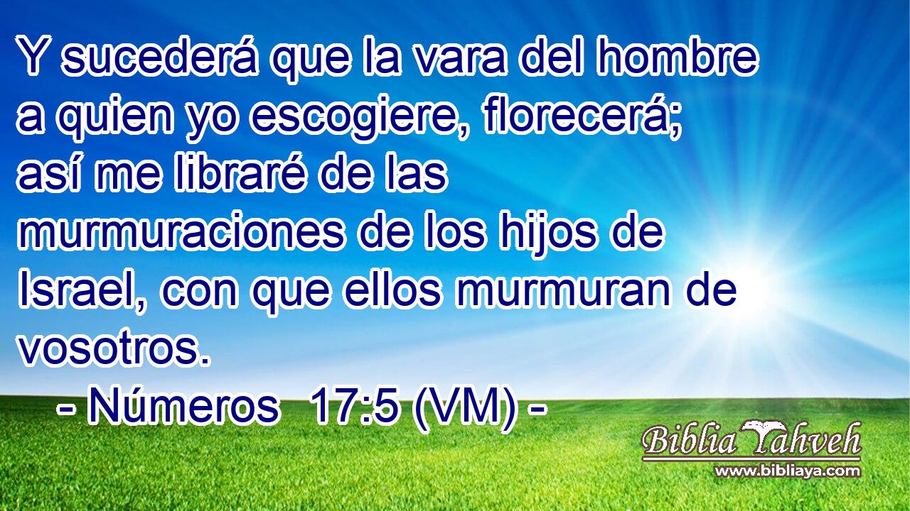  Y sucederá que la vara del hombre a quien yo escogiere, florecerá; así me libraré de las murmuraciones de los hijos de Israel, con que ellos murmuran de vosotros. 