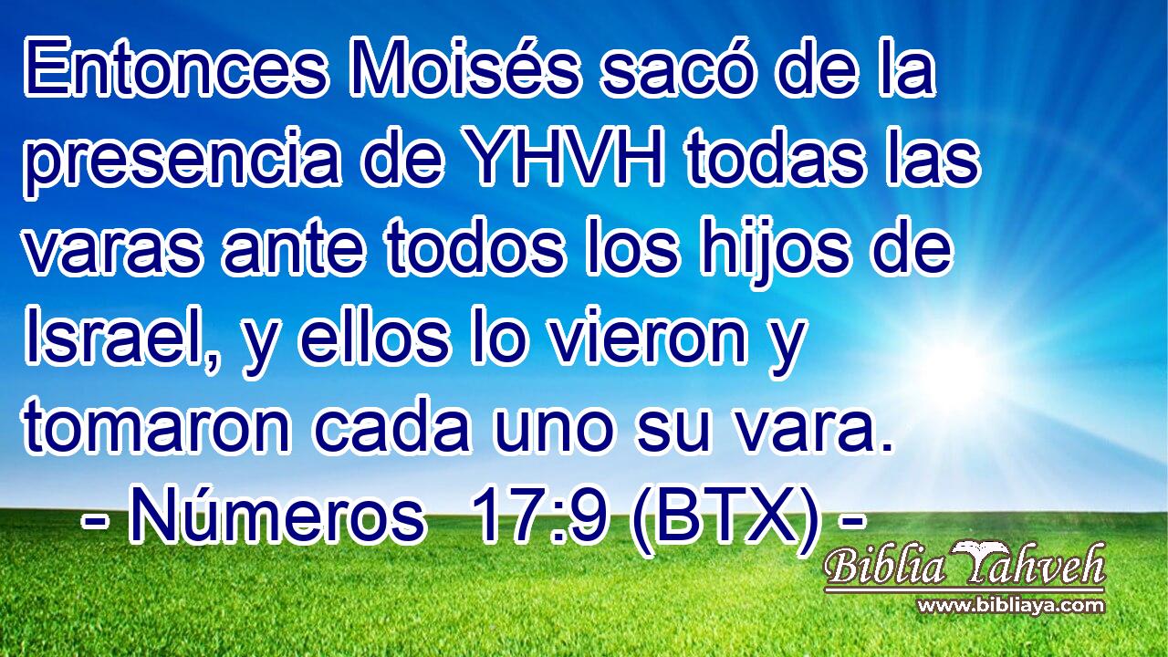 Entonces Moisés sacó de la presencia de YHVH todas las varas ante todos los hijos de Israel, y ellos lo vieron y tomaron cada uno su vara.