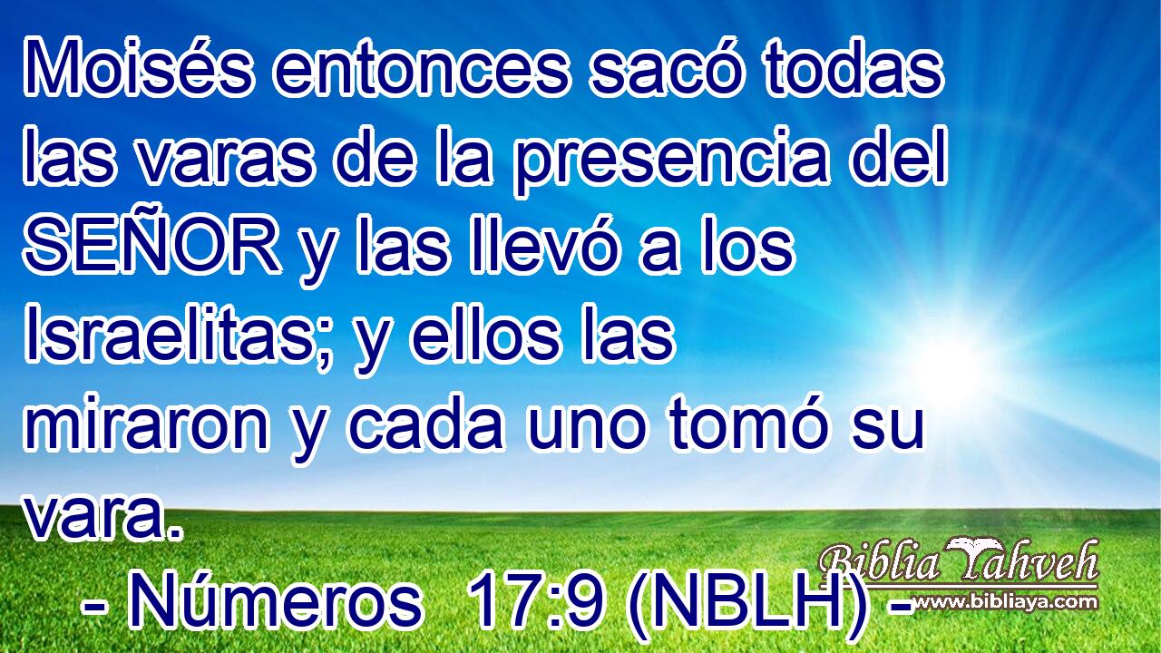  Moisés entonces sacó todas las varas de la presencia del SEÑOR y las llevó a los Israelitas; y ellos las miraron y cada uno tomó su vara. 