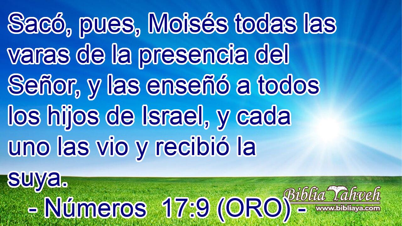  Sacó, pues, Moisés todas las varas de la presencia del Señor, y las enseñó a todos los hijos de Israel, y cada uno las vio y recibió la suya. 