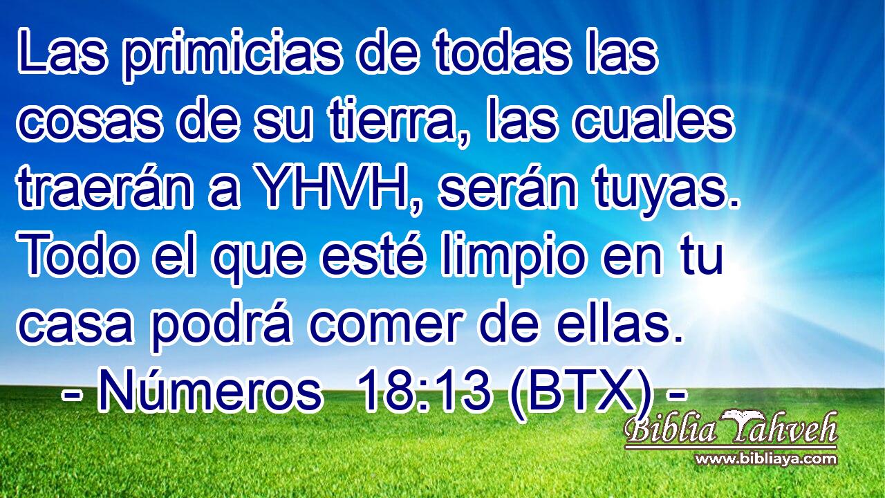 Las primicias de todas las cosas de su tierra, las cuales traerán a YHVH, serán tuyas. Todo el que esté limpio en tu casa podrá comer de ellas.