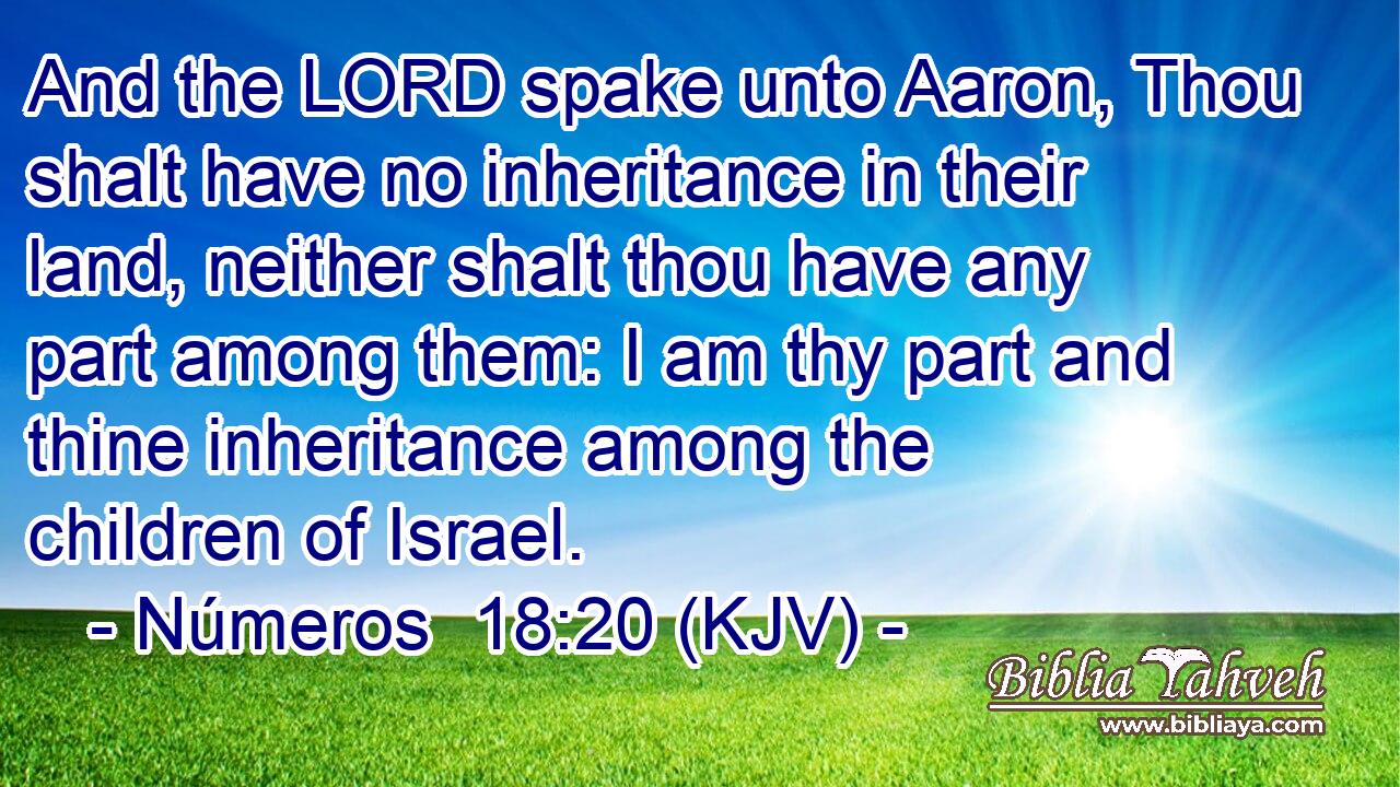 And the LORD spake unto Aaron, Thou shalt have no inheritance in their land, neither shalt thou have any part among them: I am thy part and thine inheritance among the children of Israel.