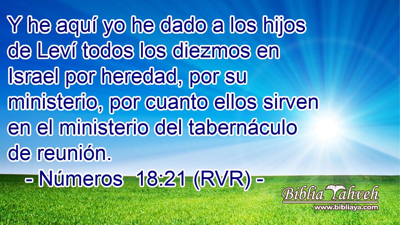 Y he aquí yo he dado a los hijos de Leví todos los diezmos en Israel por heredad, por su ministerio, por cuanto ellos sirven en el ministerio del tabernáculo de reunión.