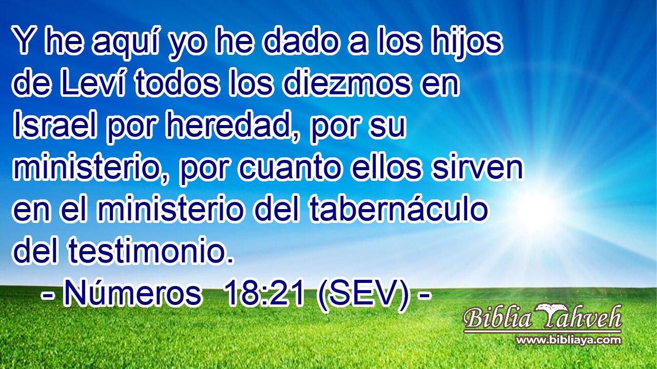 Y he aquí yo he dado a los hijos de Leví todos los diezmos en Israel por heredad, por su ministerio, por cuanto ellos sirven en el ministerio del tabernáculo del testimonio.