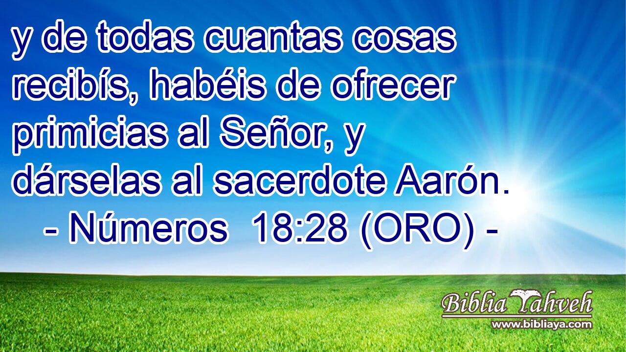  y de todas cuantas cosas recibís, habéis de ofrecer primicias al Señor, y dárselas al sacerdote Aarón. 