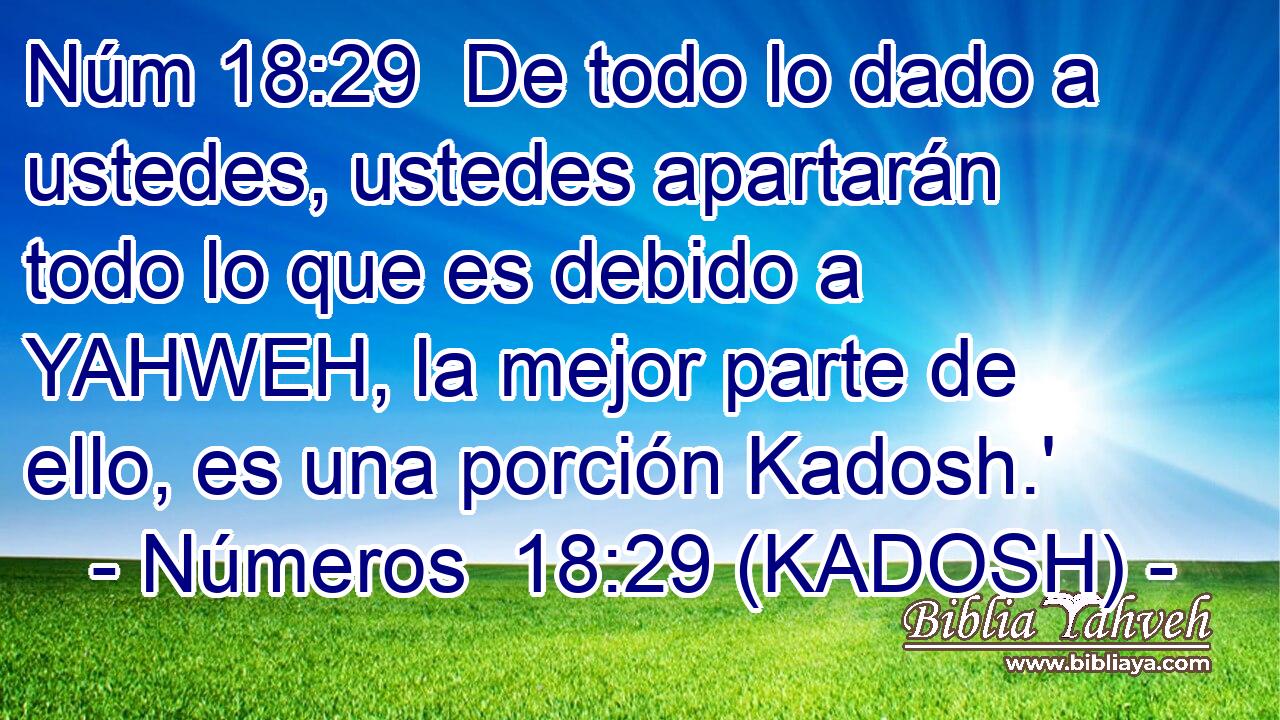  De todo lo dado a ustedes, ustedes apartarán todo lo que es debido a YAHWEH, la mejor parte de ello, es una porción Kadosh.' 