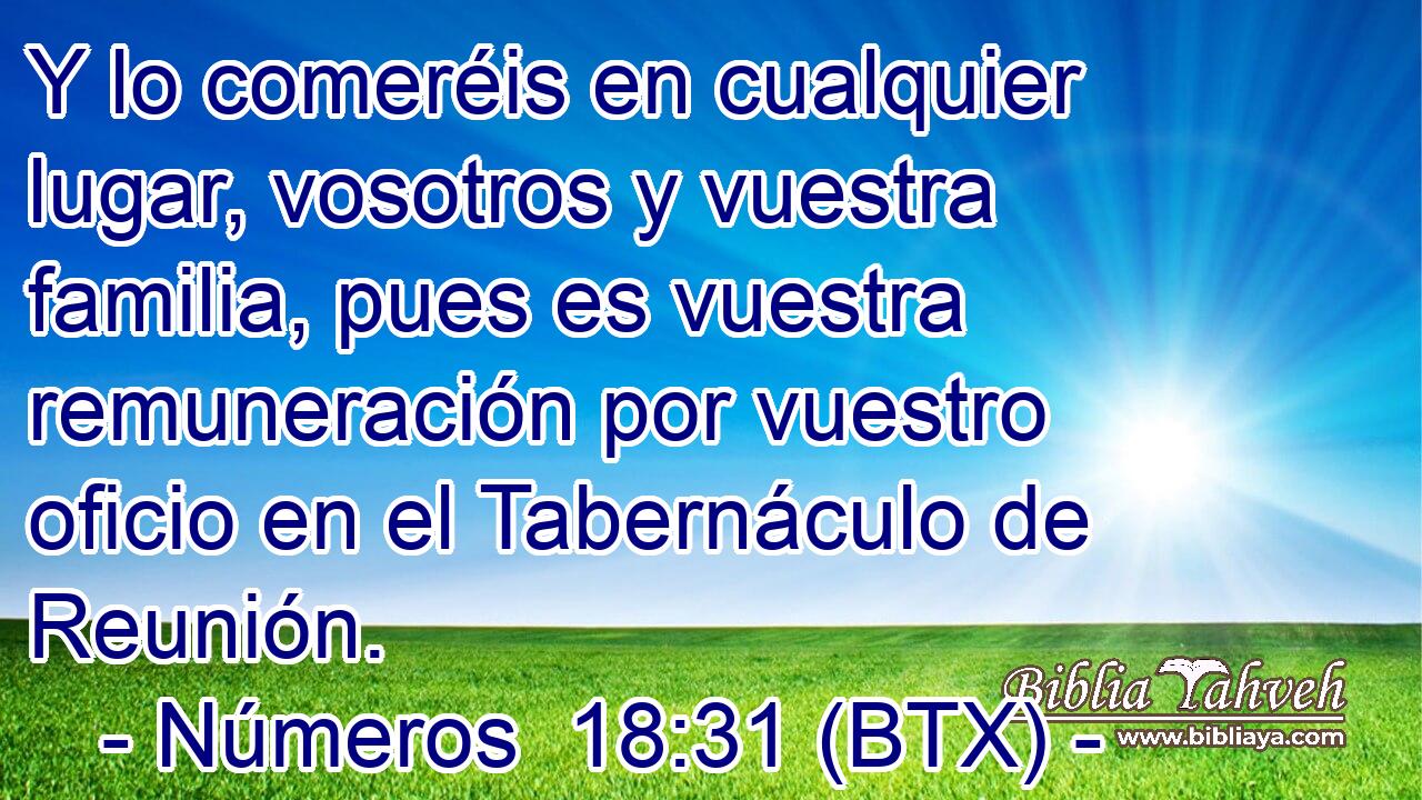 Y lo comeréis en cualquier lugar, vosotros y vuestra familia, pues es vuestra remuneración por vuestro oficio en el Tabernáculo de Reunión.