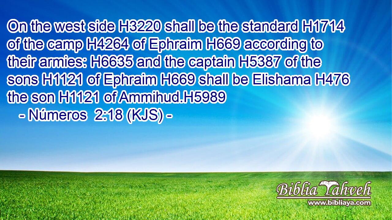 On the west side H3220 shall be the standard H1714 of the camp H4264 of Ephraim H669 according to their armies: H6635 and the captain H5387 of the sons H1121 of Ephraim H669 shall be Elishama H476 the son H1121 of Ammihud.H5989