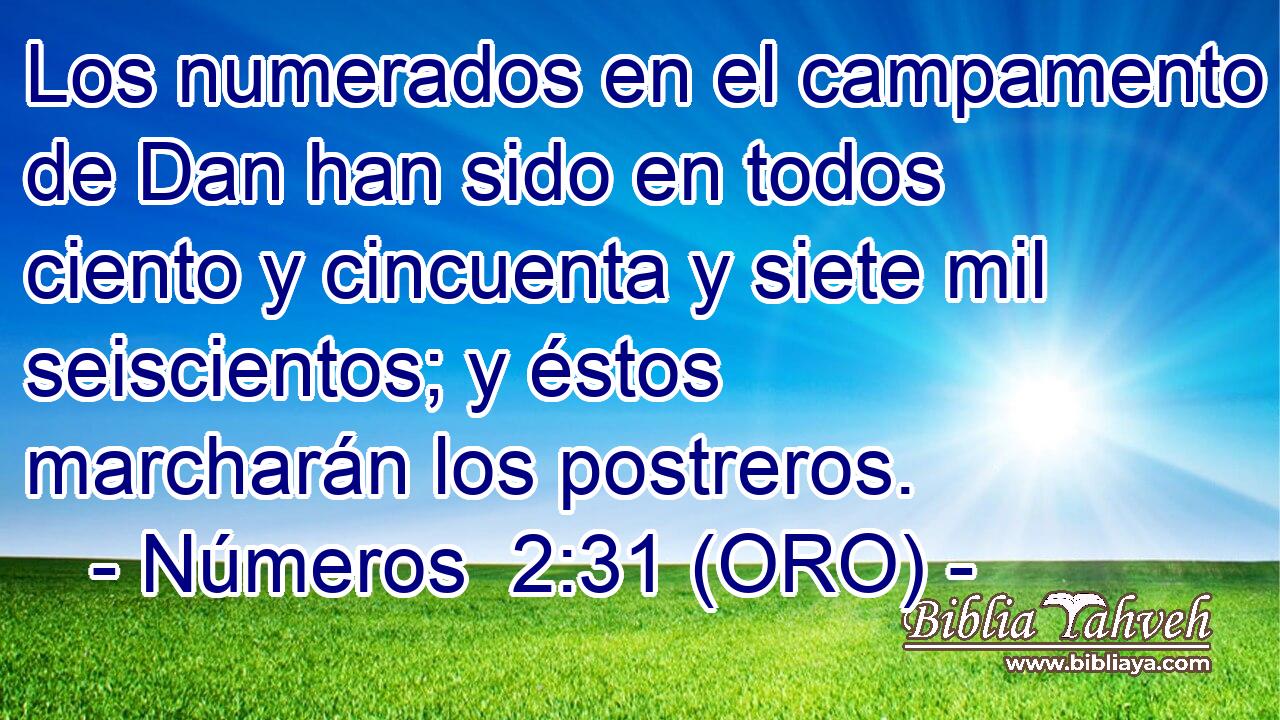  Los numerados en el campamento de Dan han sido en todos ciento y cincuenta y siete mil seiscientos; y éstos marcharán los postreros. 