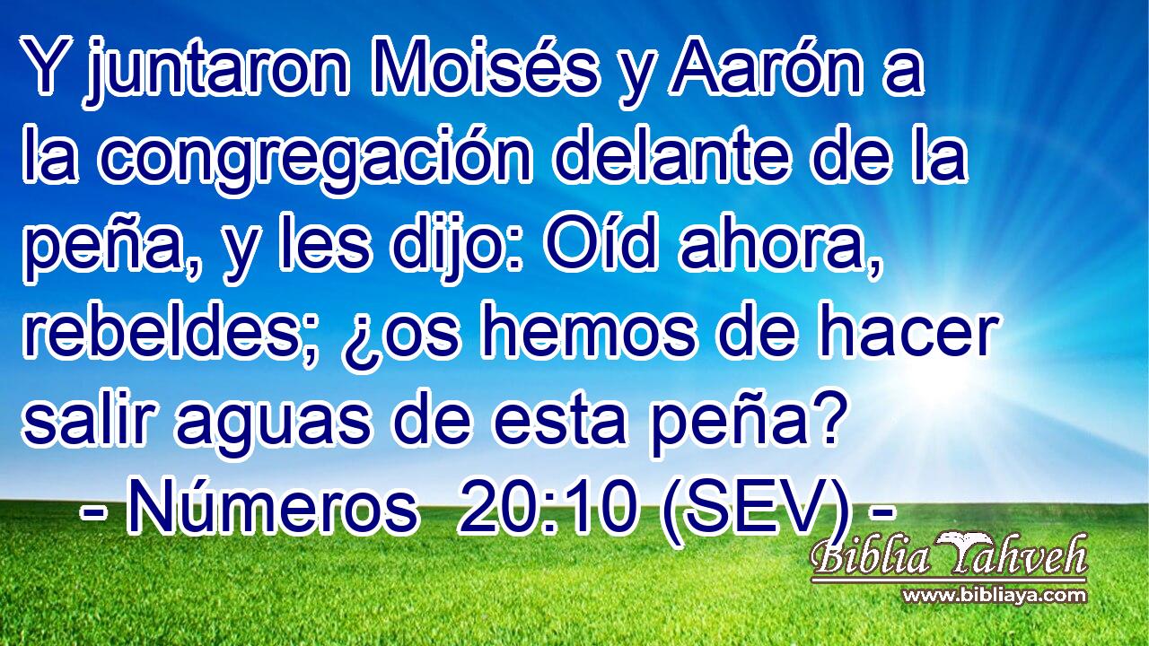 Y juntaron Moisés y Aarón a la congregación delante de la peña, y les dijo: Oíd ahora, rebeldes; ¿os hemos de hacer salir aguas de esta peña?