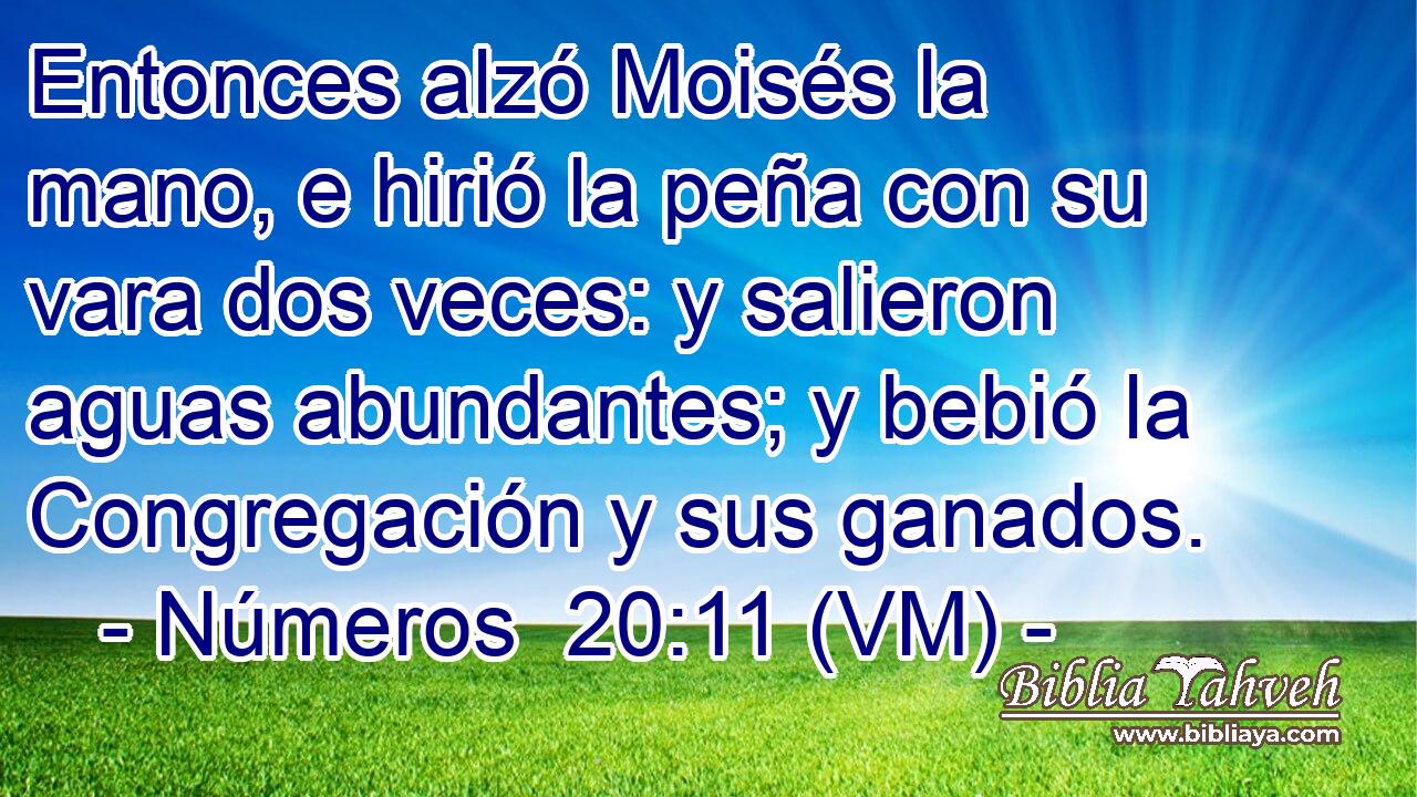 Entonces alzó Moisés la mano, e hirió la peña con su vara dos veces: y salieron aguas abundantes; y bebió la Congregación y sus ganados. 