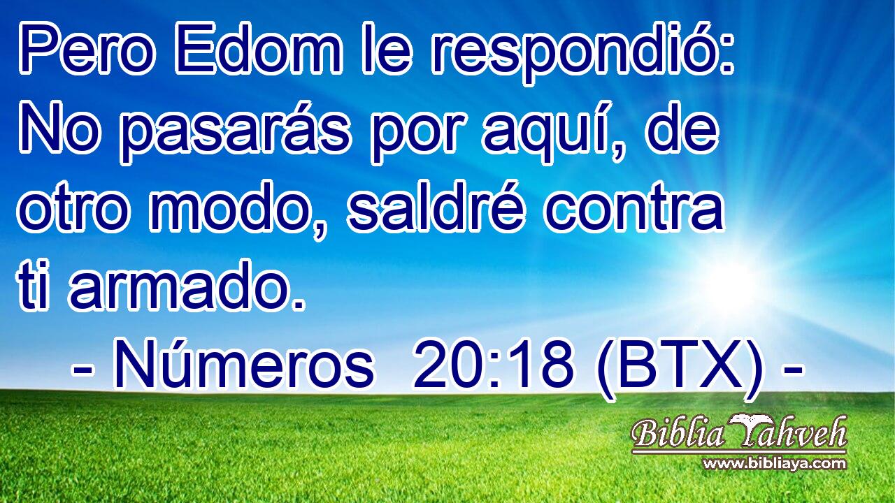 Pero Edom le respondió: No pasarás por aquí, de otro modo, saldré contra ti armado.