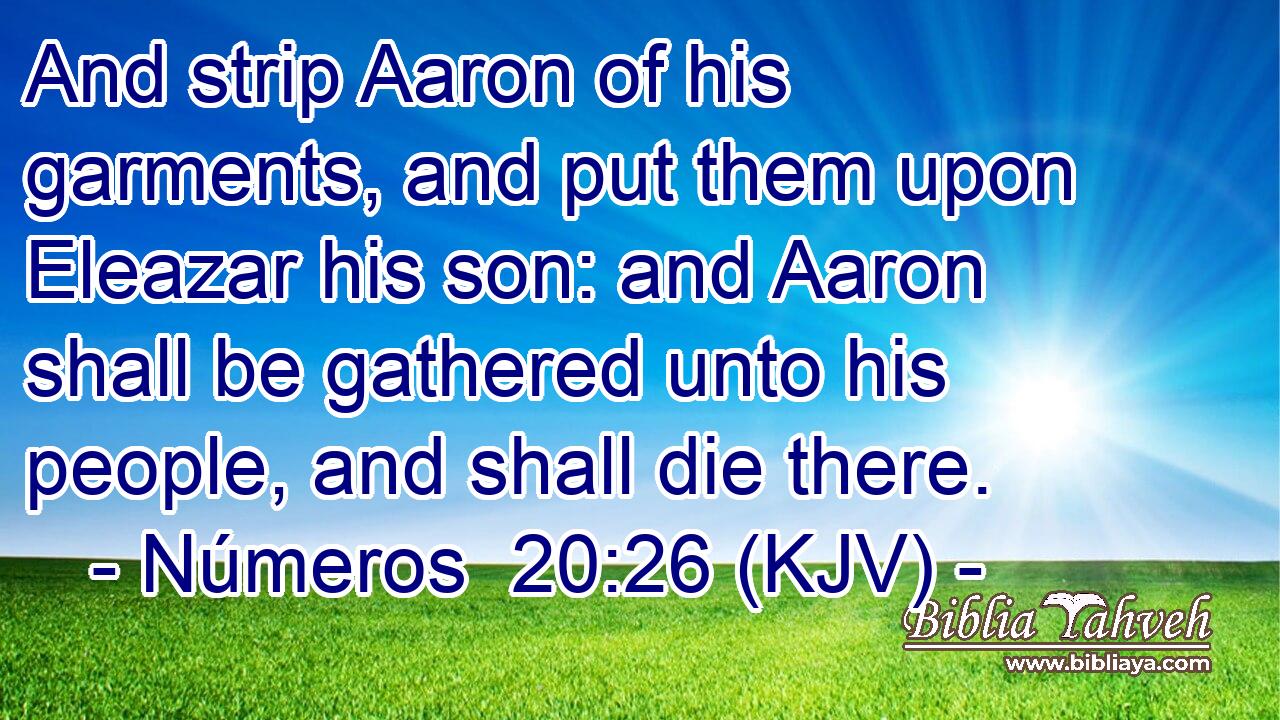 And strip Aaron of his garments, and put them upon Eleazar his son: and Aaron shall be gathered unto his people, and shall die there.