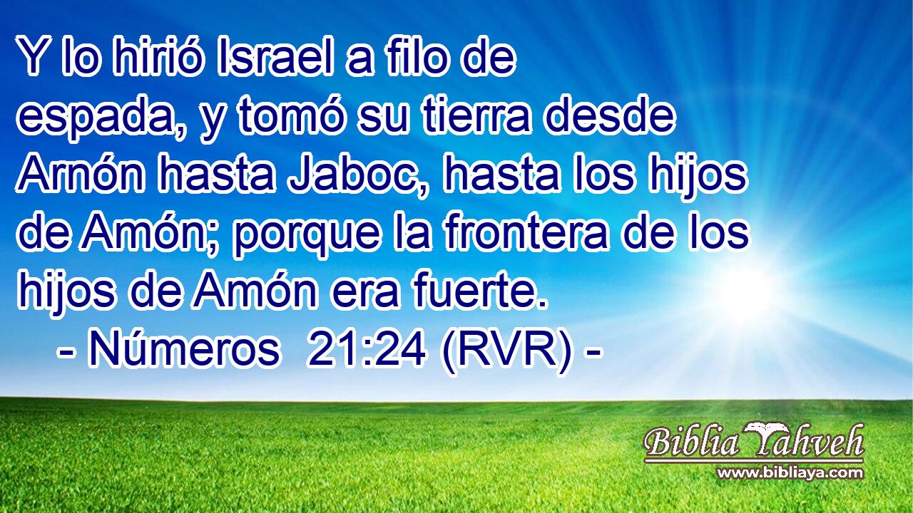 Y lo hirió Israel a filo de espada, y tomó su tierra desde Arnón hasta Jaboc, hasta los hijos de Amón; porque la frontera de los hijos de Amón era fuerte.