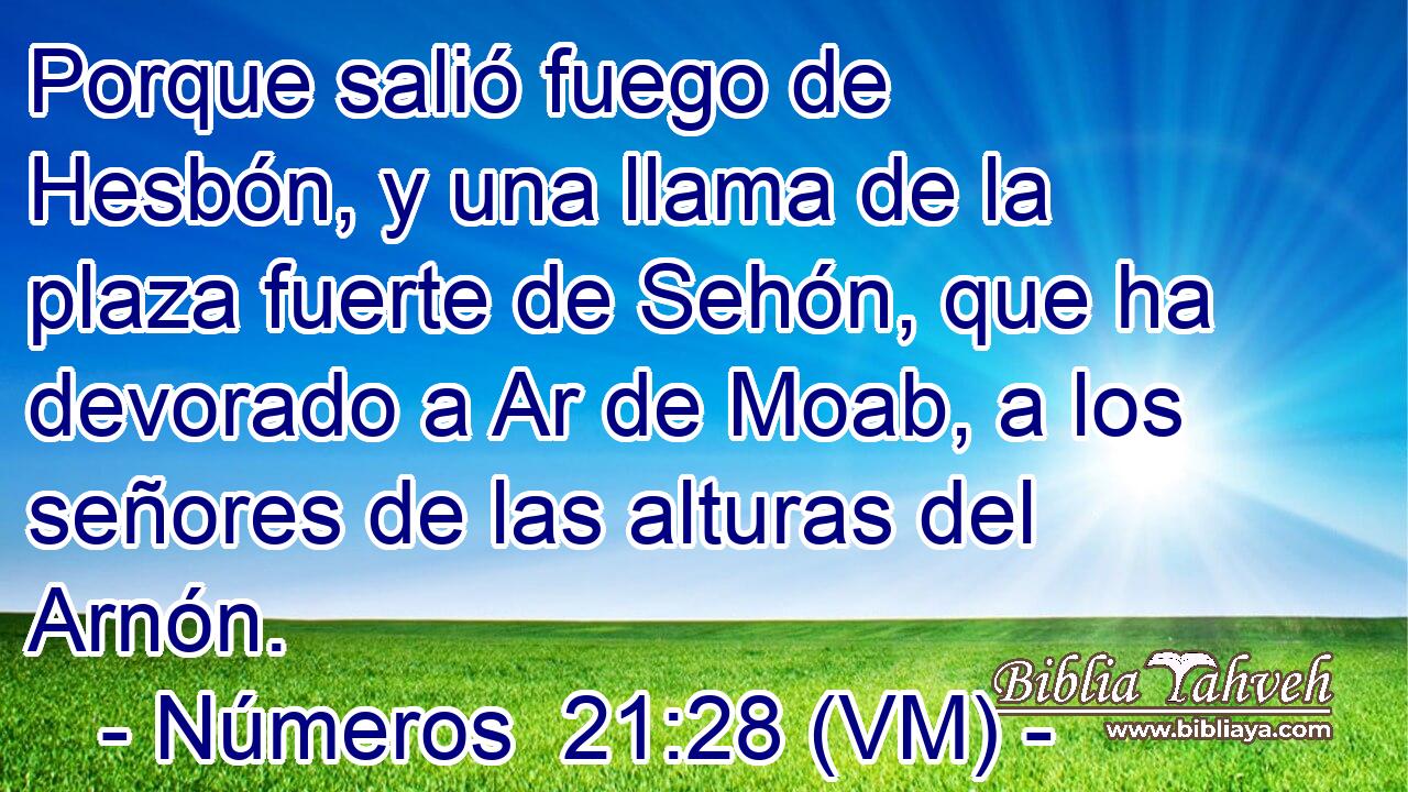  Porque salió fuego de Hesbón, y una llama de la plaza fuerte de Sehón, que ha devorado a Ar de Moab, a los señores de las alturas del Arnón. 