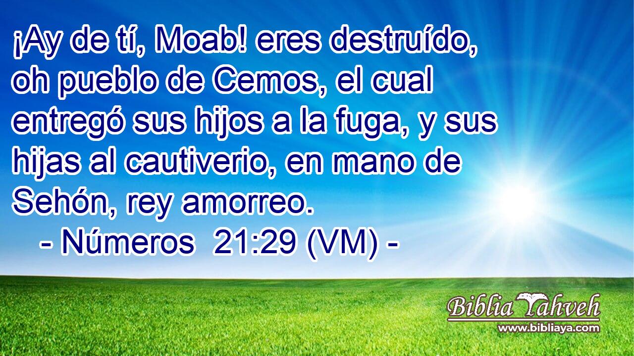  ¡Ay de tí, Moab! eres destruído, oh pueblo de Cemos, el cual entregó sus hijos a la fuga, y sus hijas al cautiverio, en mano de Sehón, rey amorreo. 