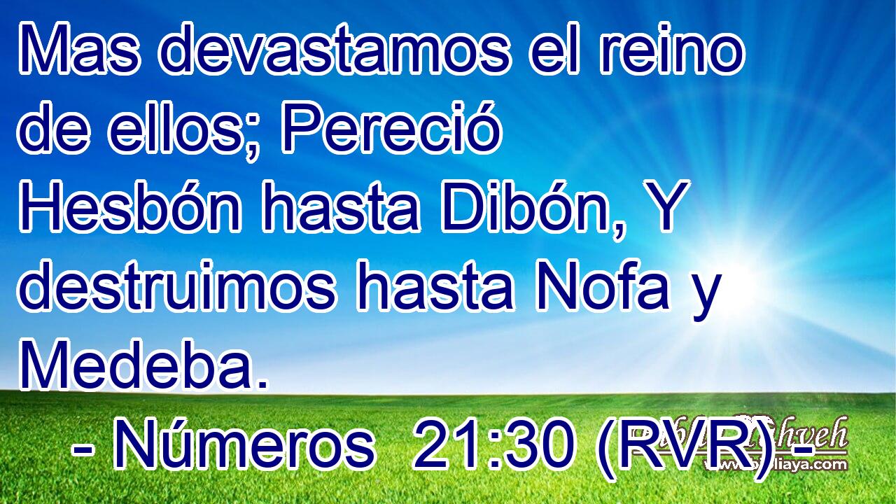 Mas devastamos el reino de ellos; Pereció Hesbón hasta Dibón, Y destruimos hasta Nofa y Medeba.