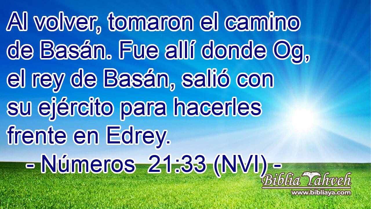  Al volver, tomaron el camino de Basán. Fue allí donde Og, el rey de Basán, salió con su ejército para hacerles frente en Edrey. 