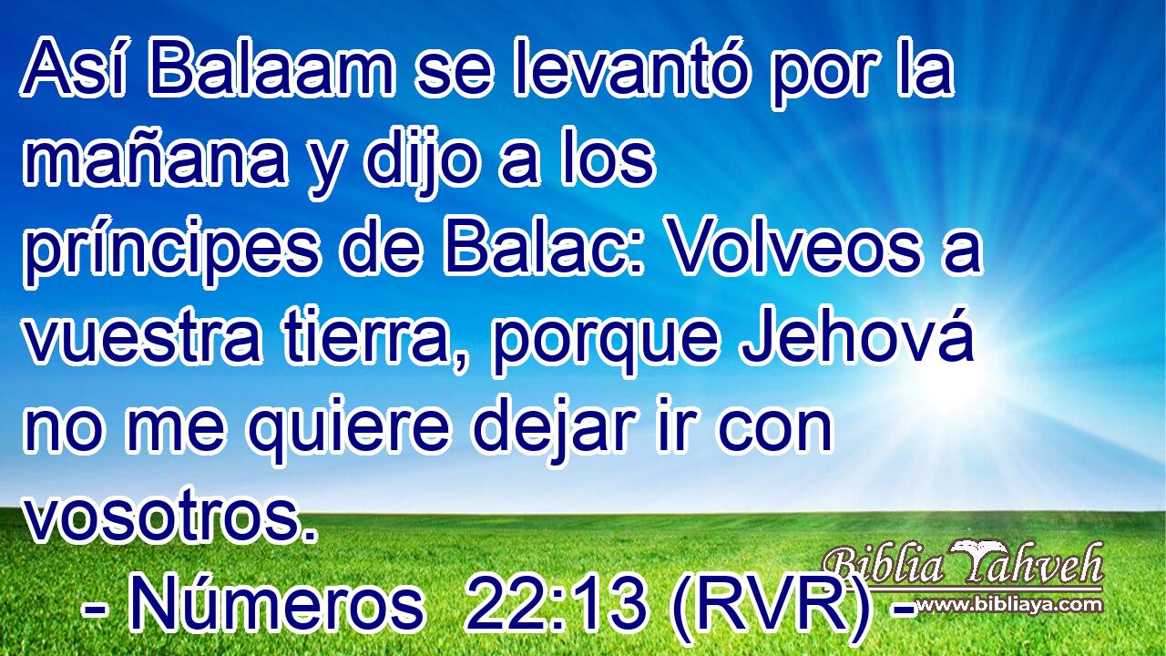 Así Balaam se levantó por la mañana y dijo a los príncipes de Balac: Volveos a vuestra tierra, porque Jehová no me quiere dejar ir con vosotros.