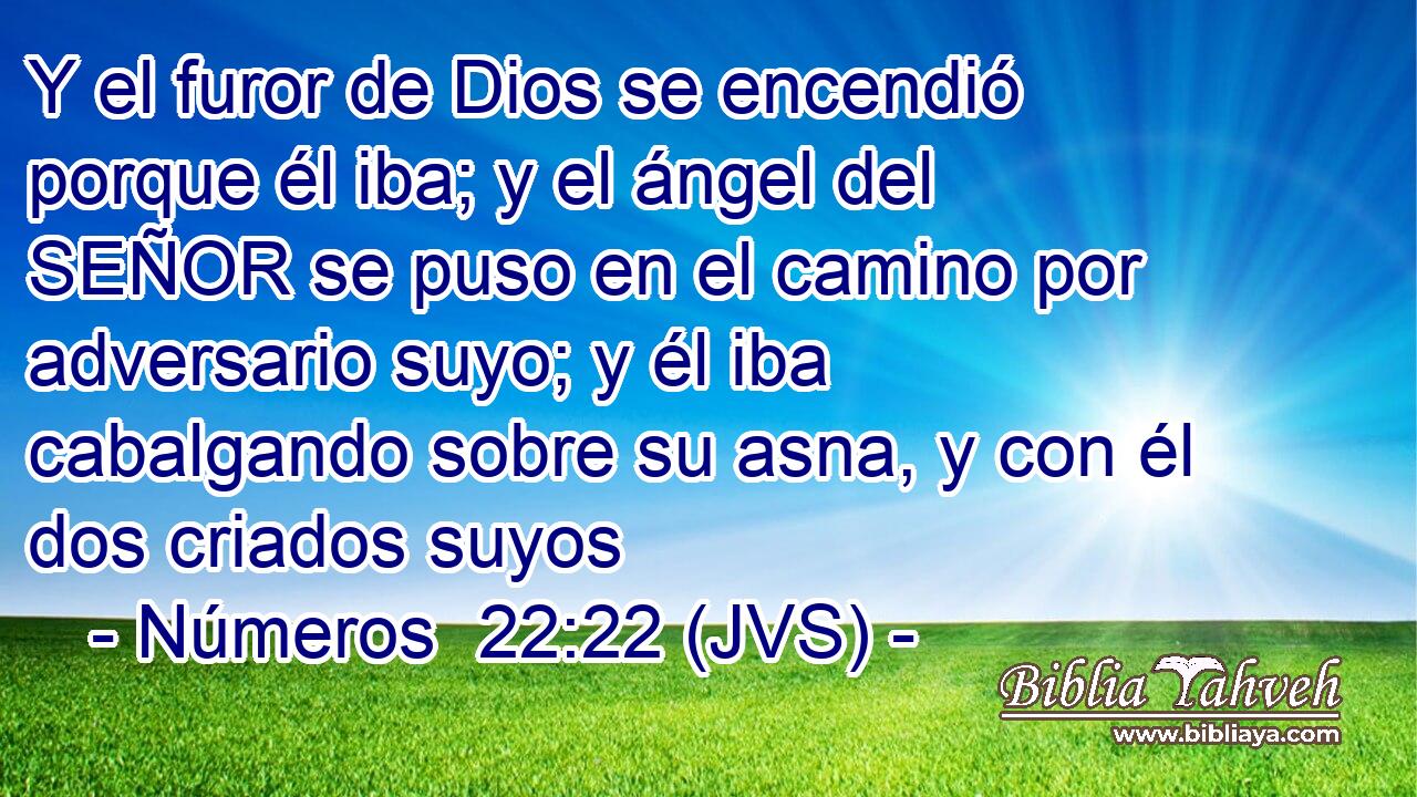 Y el furor de Dios se encendió porque él iba; y el ángel del SEÑOR se puso en el camino por adversario suyo; y él iba cabalgando sobre su asna, y con él dos criados suyos