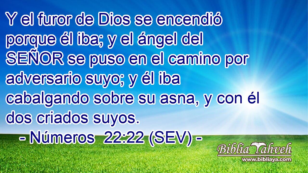 Y el furor de Dios se encendió porque él iba; y el ángel del SEÑOR se puso en el camino por adversario suyo; y él iba cabalgando sobre su asna, y con él dos criados suyos.