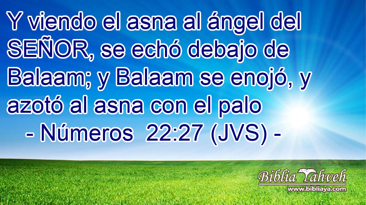 Y viendo el asna al ángel del SEÑOR, se echó debajo de Balaam; y Balaam se enojó, y azotó al asna con el palo