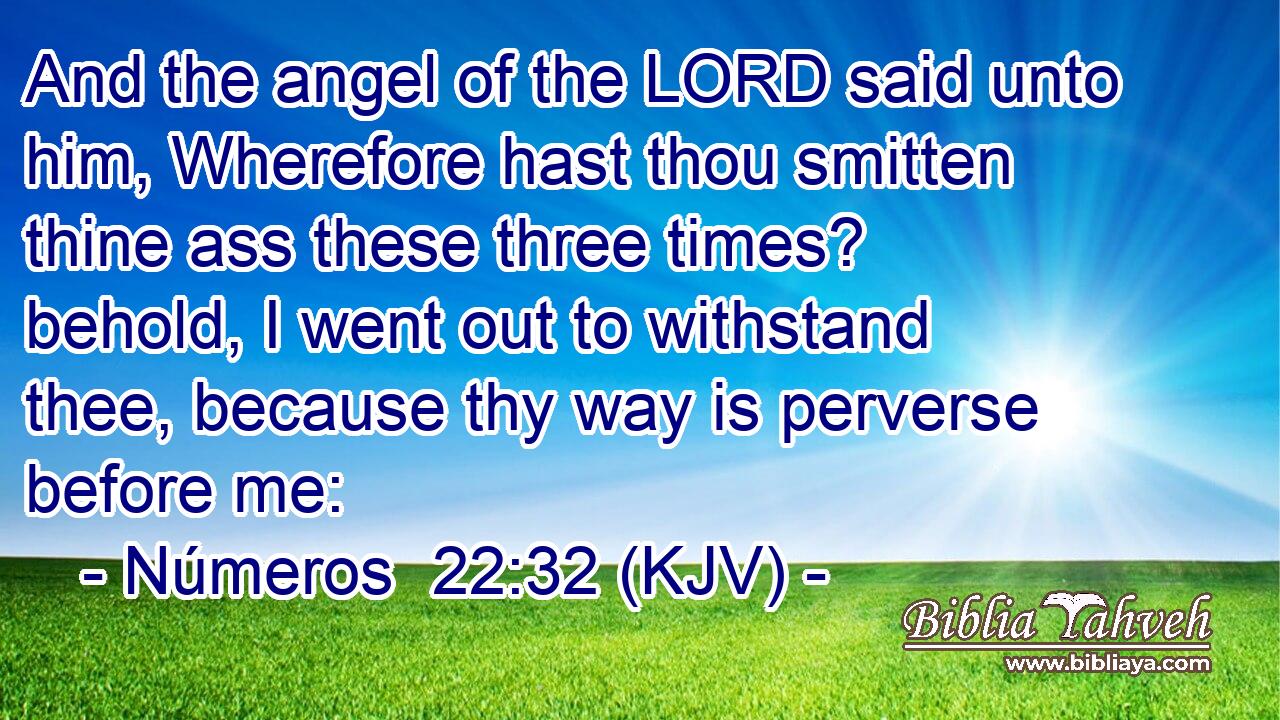 And the angel of the LORD said unto him, Wherefore hast thou smitten thine ass these three times? behold, I went out to withstand thee, because thy way is perverse before me: