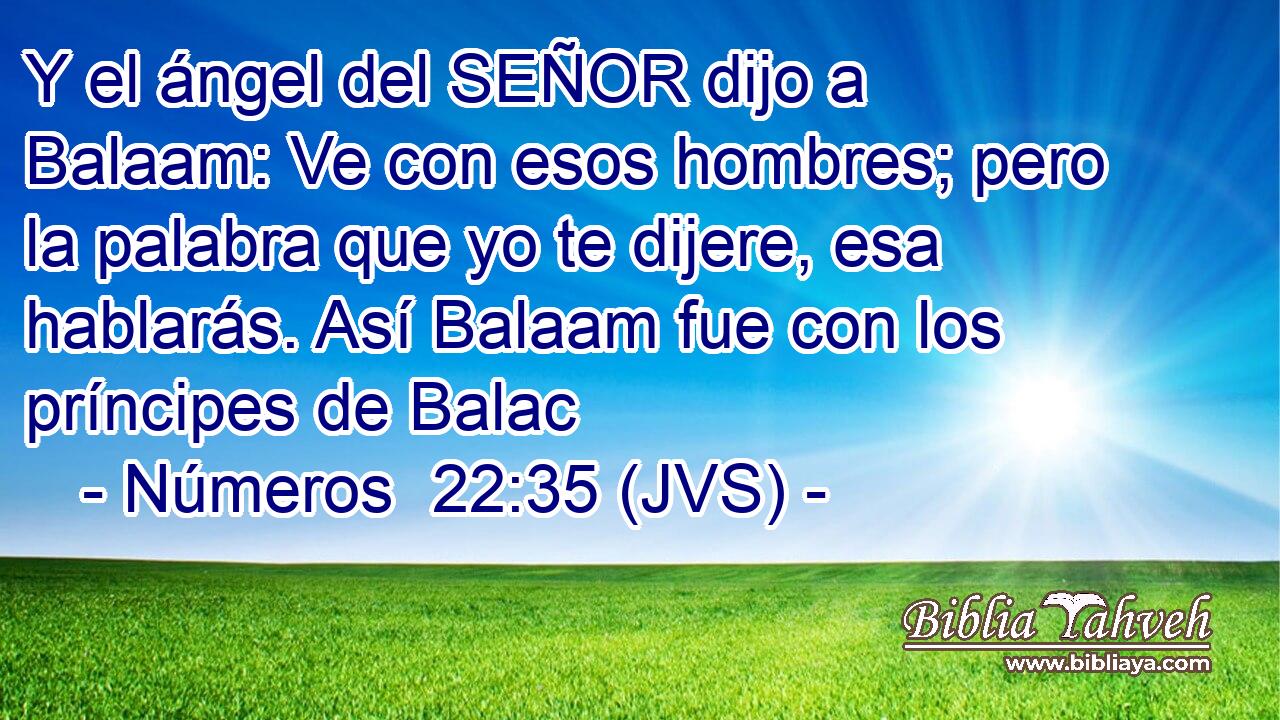 Y el ángel del SEÑOR dijo a Balaam: Ve con esos hombres; pero la palabra que yo te dijere, esa hablarás. Así Balaam fue con los príncipes de Balac