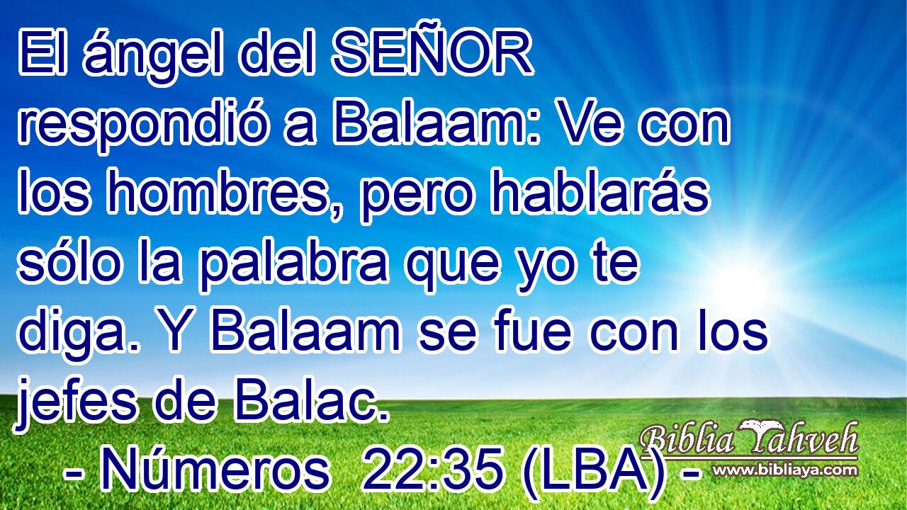 El ángel del SEÑOR respondió a Balaam: Ve con los hombres, pero hablarás sólo la palabra que yo te diga. Y Balaam se fue con los jefes de Balac.