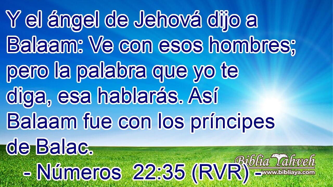 Y el ángel de Jehová dijo a Balaam: Ve con esos hombres; pero la palabra que yo te diga, esa hablarás. Así Balaam fue con los príncipes de Balac.