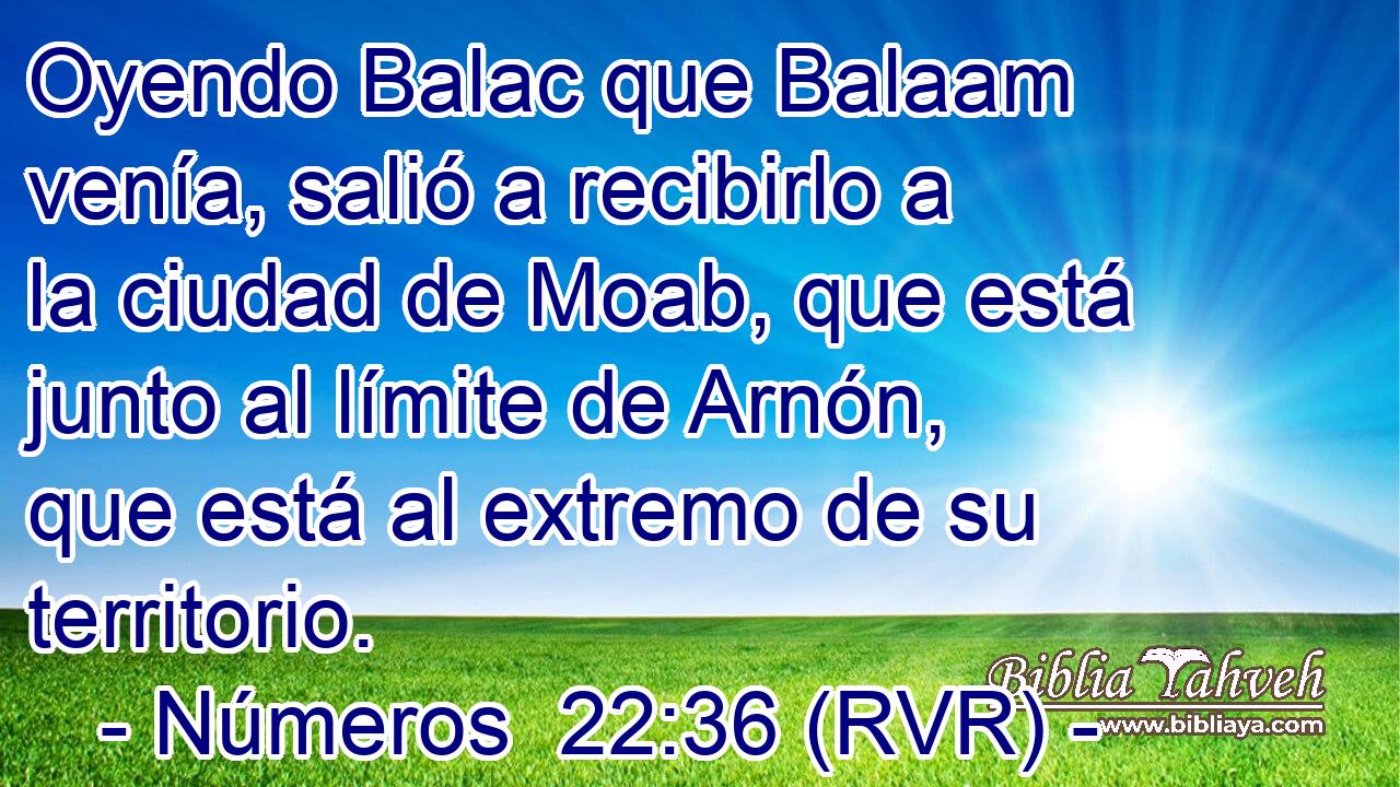 Oyendo Balac que Balaam venía, salió a recibirlo a la ciudad de Moab, que está junto al límite de Arnón, que está al extremo de su territorio.