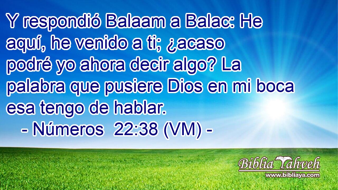  Y respondió Balaam a Balac: He aquí, he venido a ti; ¿acaso podré yo ahora decir algo? La palabra que pusiere Dios en mi boca esa tengo de hablar. 