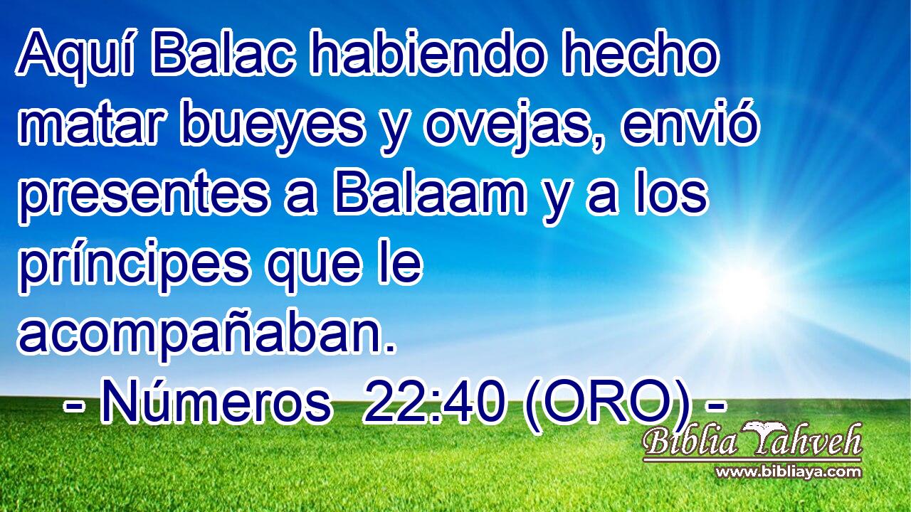  Aquí Balac habiendo hecho matar bueyes y ovejas, envió presentes a Balaam y a los príncipes que le acompañaban. 