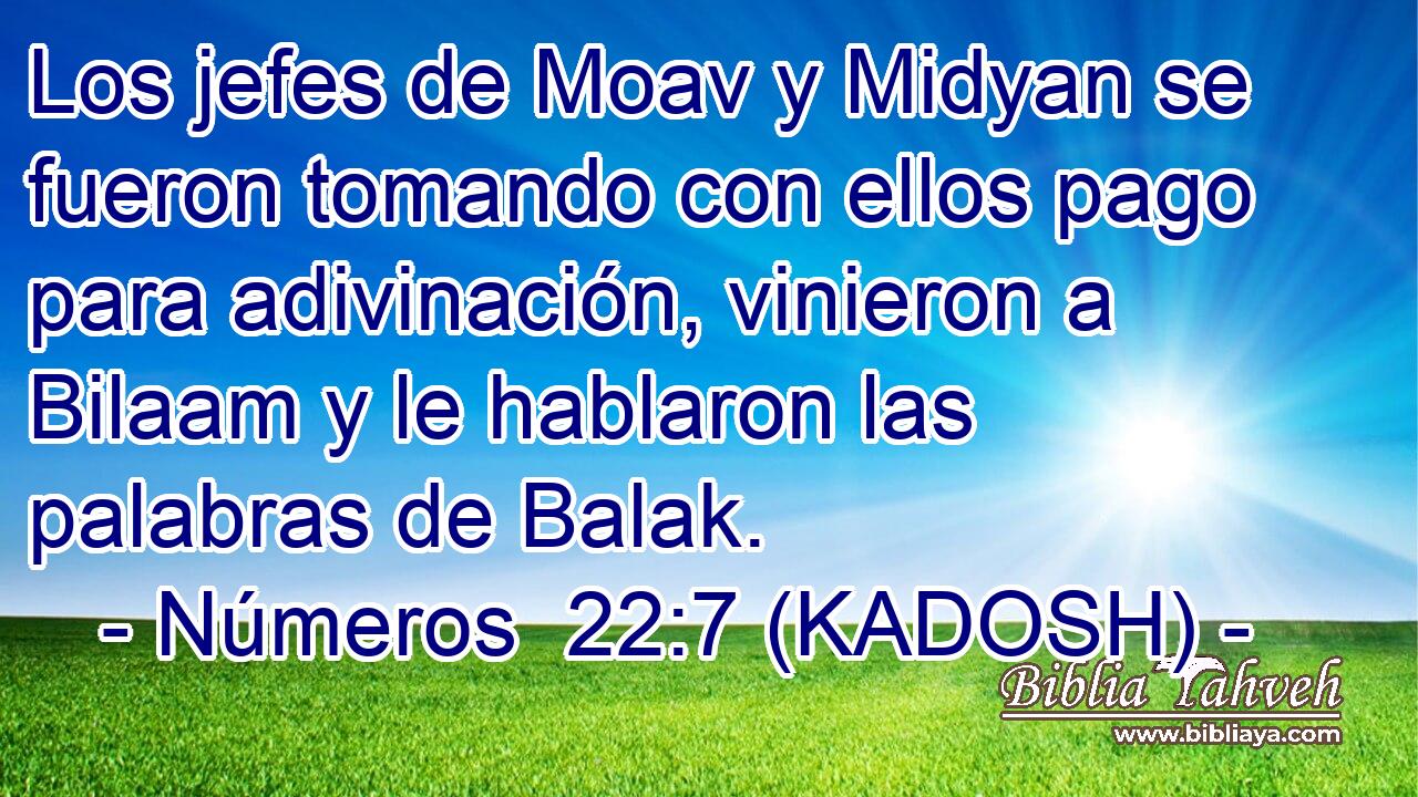  Los jefes de Moav y Midyan se fueron tomando con ellos pago para adivinación, vinieron a Bilaam y le hablaron las palabras de Balak. 